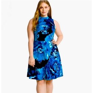 WHBM Gorgeous Blue and Black Floral Dress